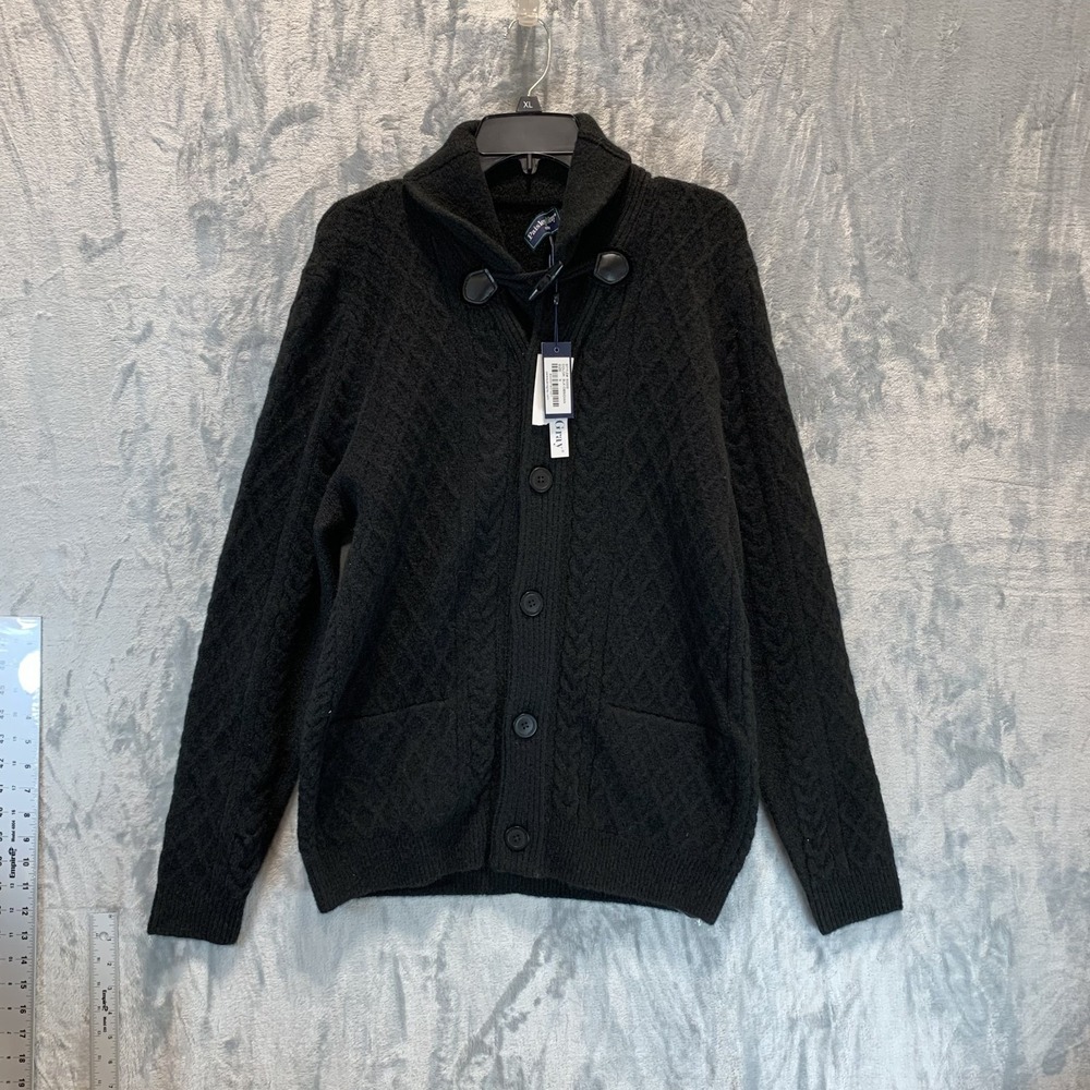Paisley & Gray Men Cardigan Sweater S Button Up Collar Slim Fit Black Cable Knit